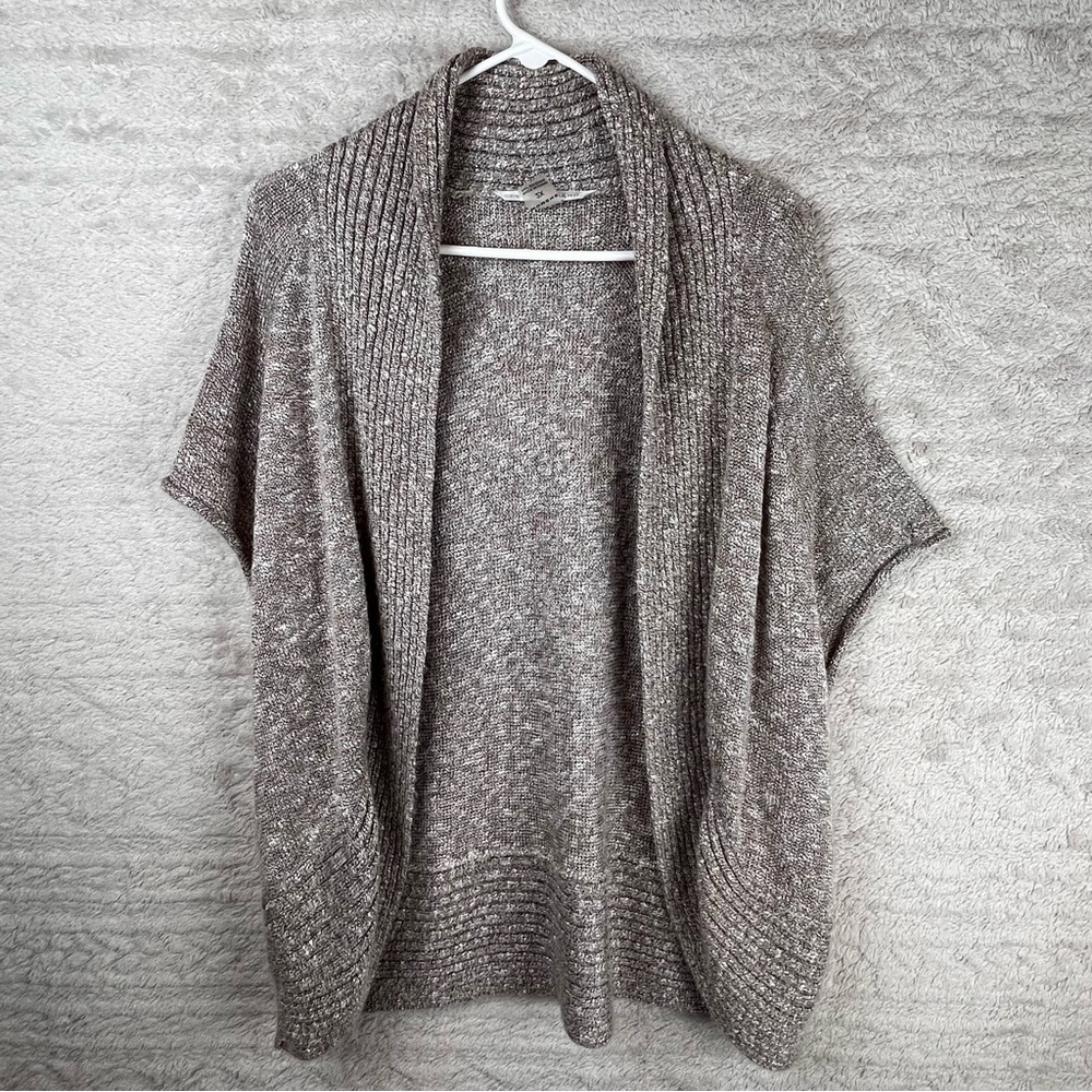 PETER NYGARD Cardigan 2X Tan Rolled Cap Sleeve Sweater Shawl Collar
